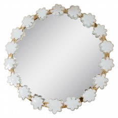 Circular brass mirror with white flower surround
